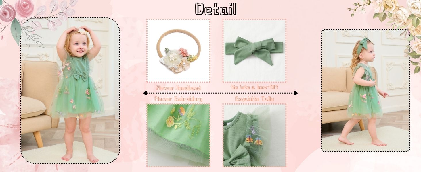 Baby Girl Floral Tulle Dress with Headband