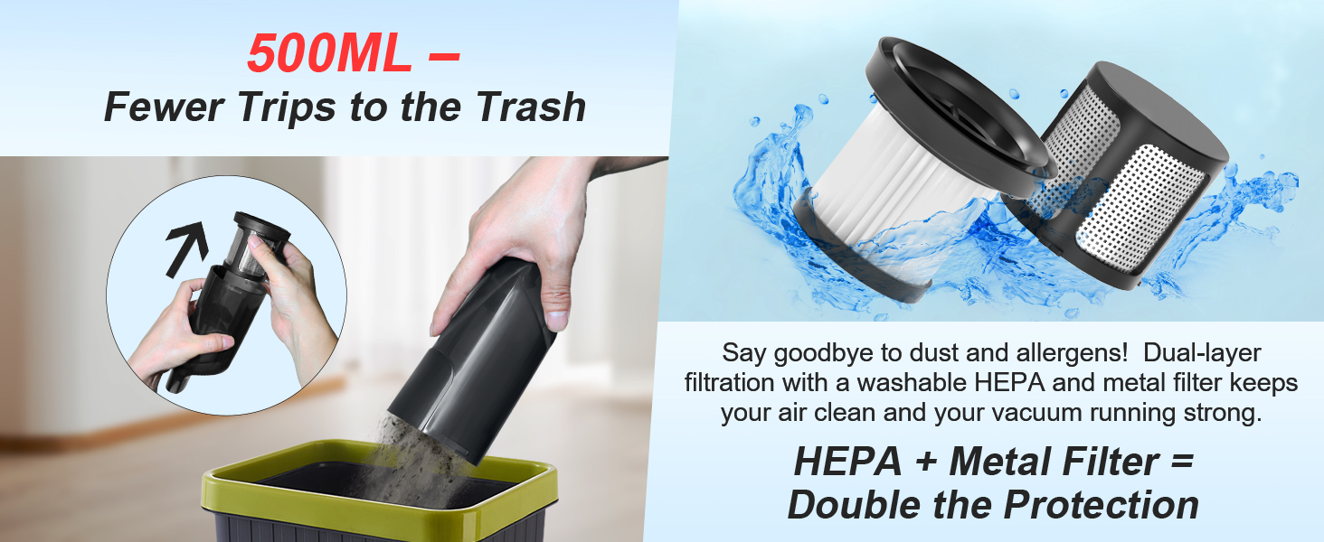 500ML large capacity dust collector,Washable vacuum cleaner