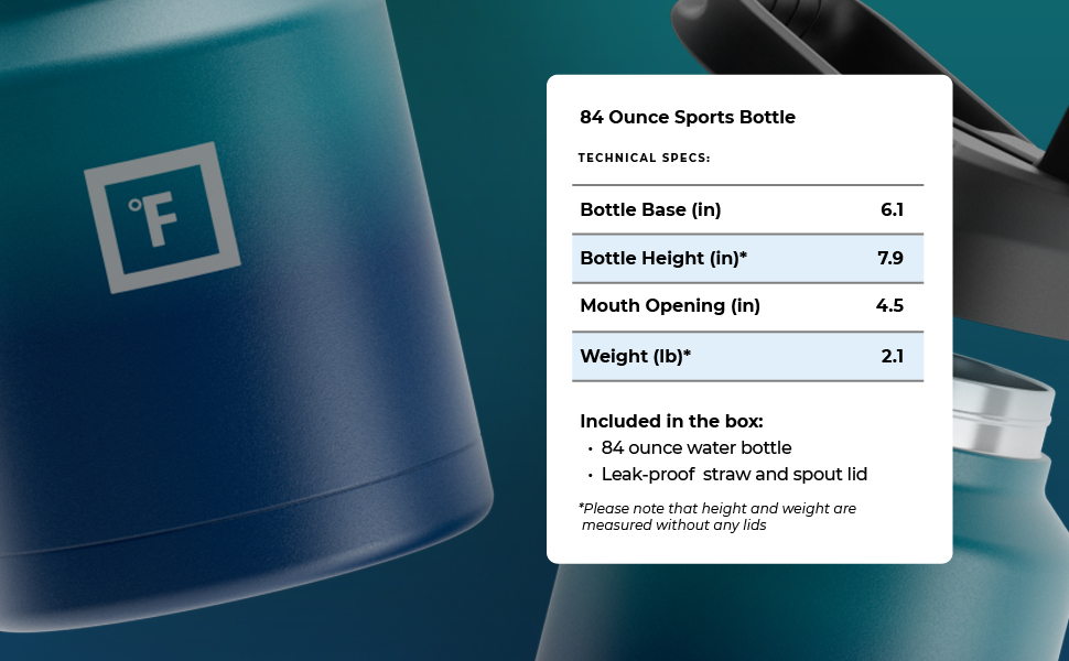 IRON °FLASK Sports Water Bottle Gallon Series Jug Growler 84 Oz, 2 Lids (Straw