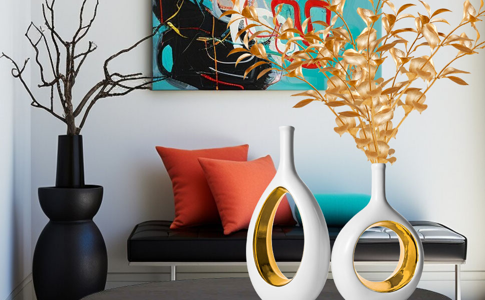 White Vases Home Decor,Modern White Gold Vase,Pampas Grass Decor Tall