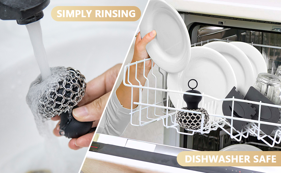 Cast Iron Cleaning Kit with Chainmail Scrubber & Pan Scraper, Upgraded Chainmail