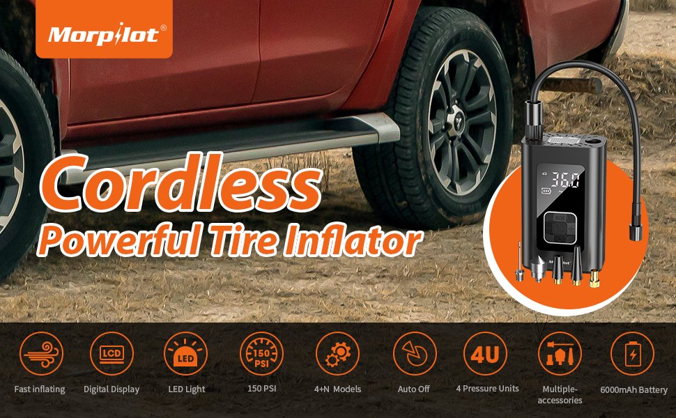 morpilot Air Compressor Tire Inflator, Portable Air Pump for Car Smart