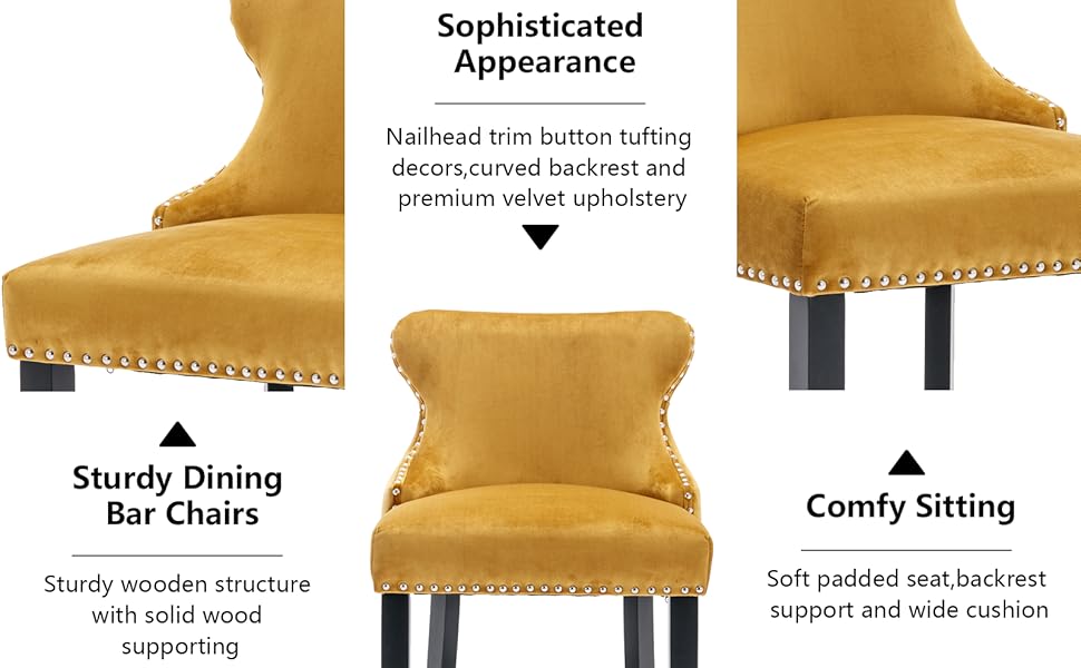 mikibama Velvet Wingback Bar Stools Set of 4, Upholstered