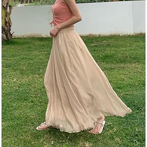 Amazon.com: Women's Chiffon Skirts Flowy Long Maxi Skirt