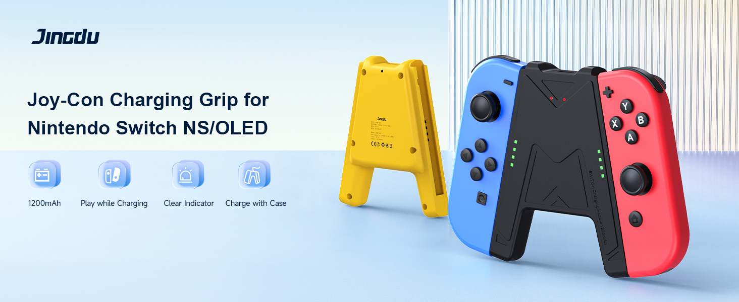 JINGDU Switch JoyCon Charging Grip with 1200mAh Battery