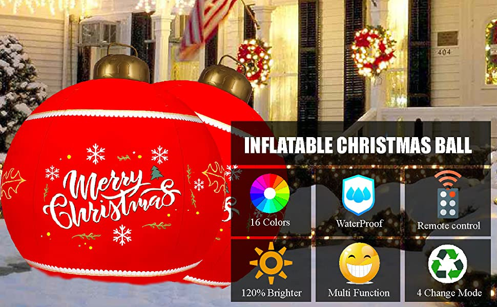 24 Inch Light Up PVC Inflatable Christmas Ball, Oversized