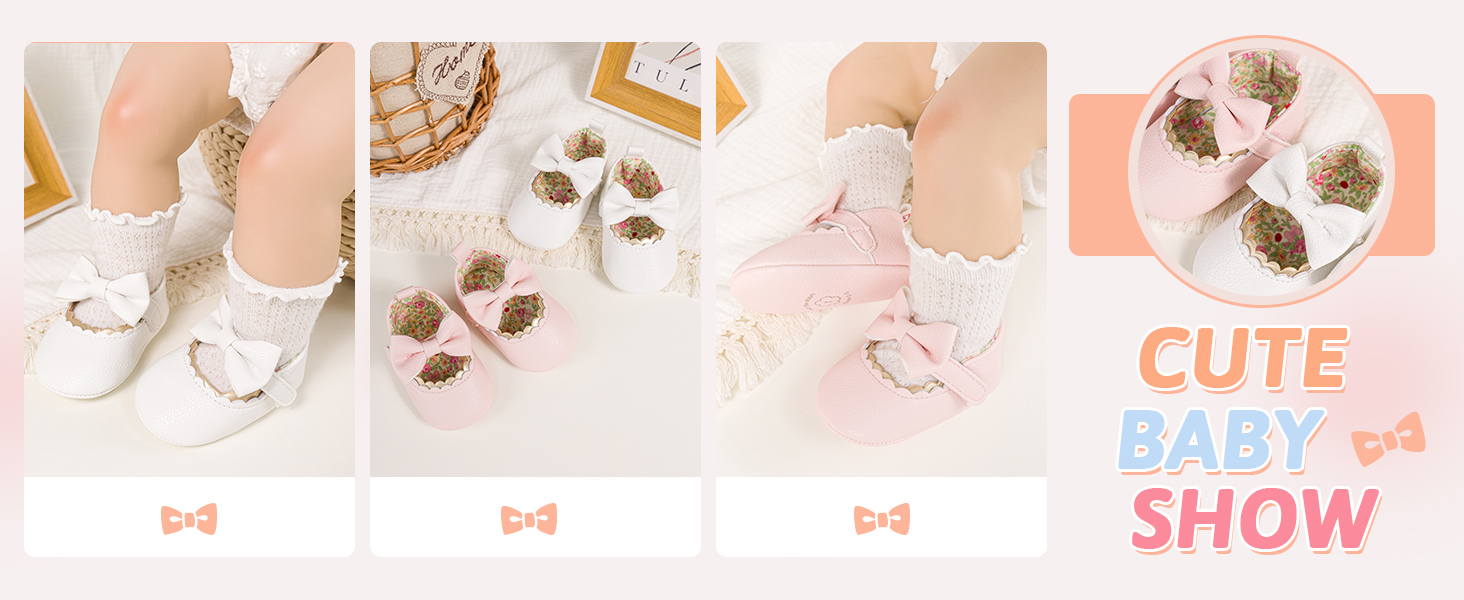 newborn shoes for girls white pink 0-9 months infant mary jane flats bow-knot baptism dress shoes