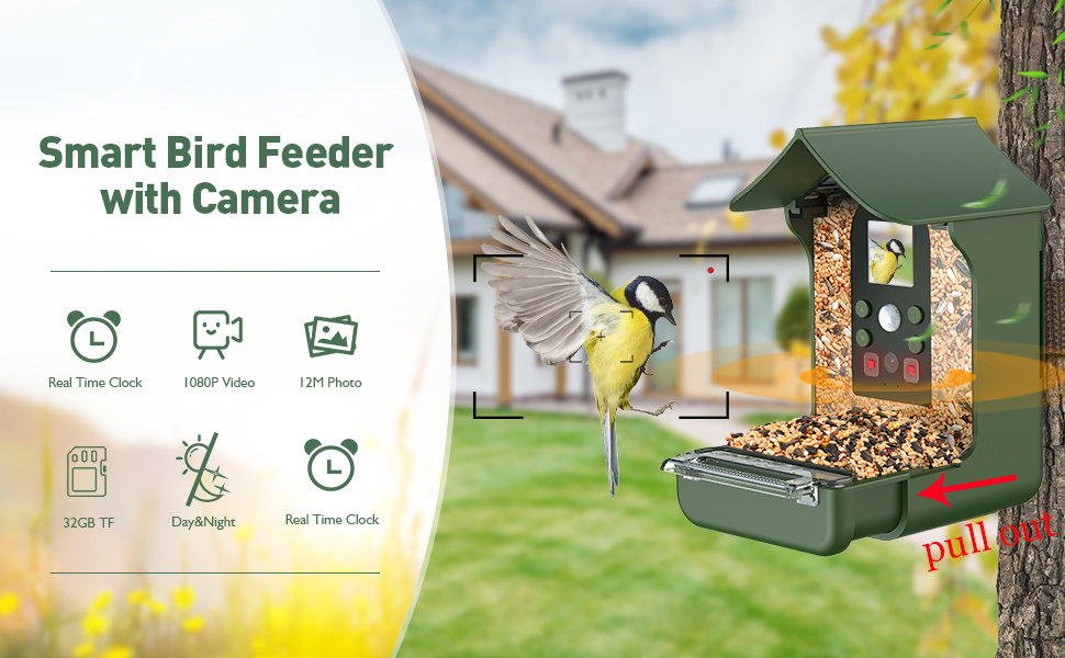 BOZILY Smart Bird Feeder Camera, 1080P Bird Feeders With Camera, Smart