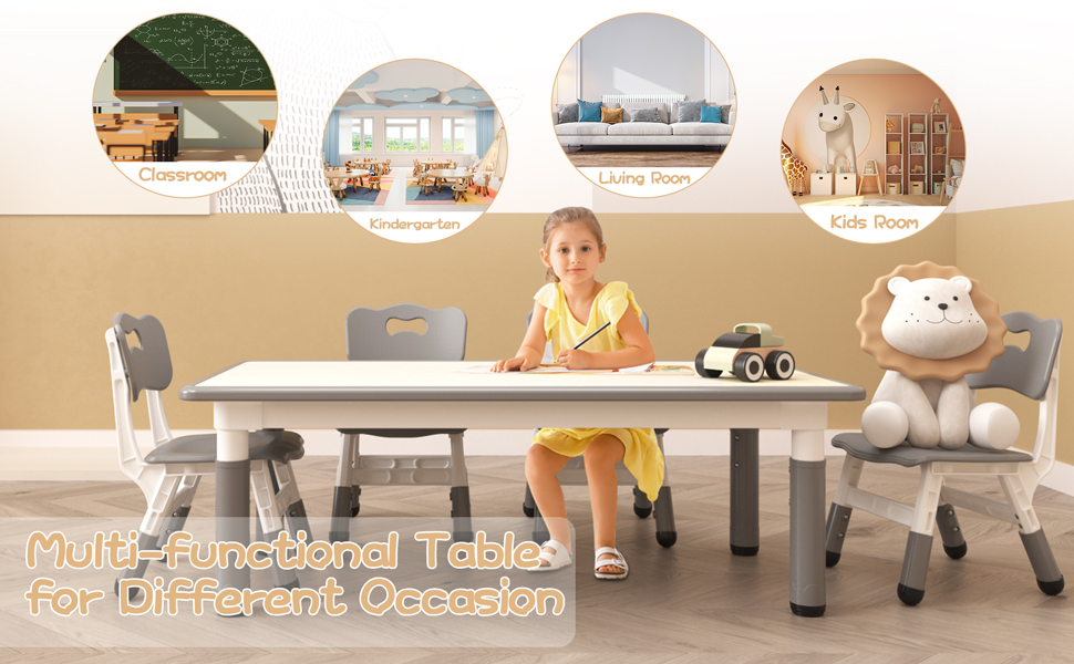 Kids Table and Chair Set, Height Adjustable Toddler Table