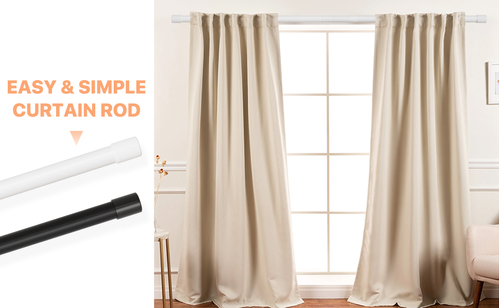 White Curtain Rods for Windows 32 to 120, Adjustable Long