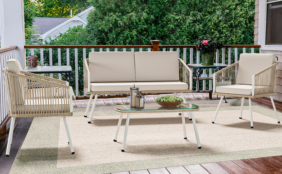 YITAHOME Juego de 4 piezas de muebles de patio de mimbre para