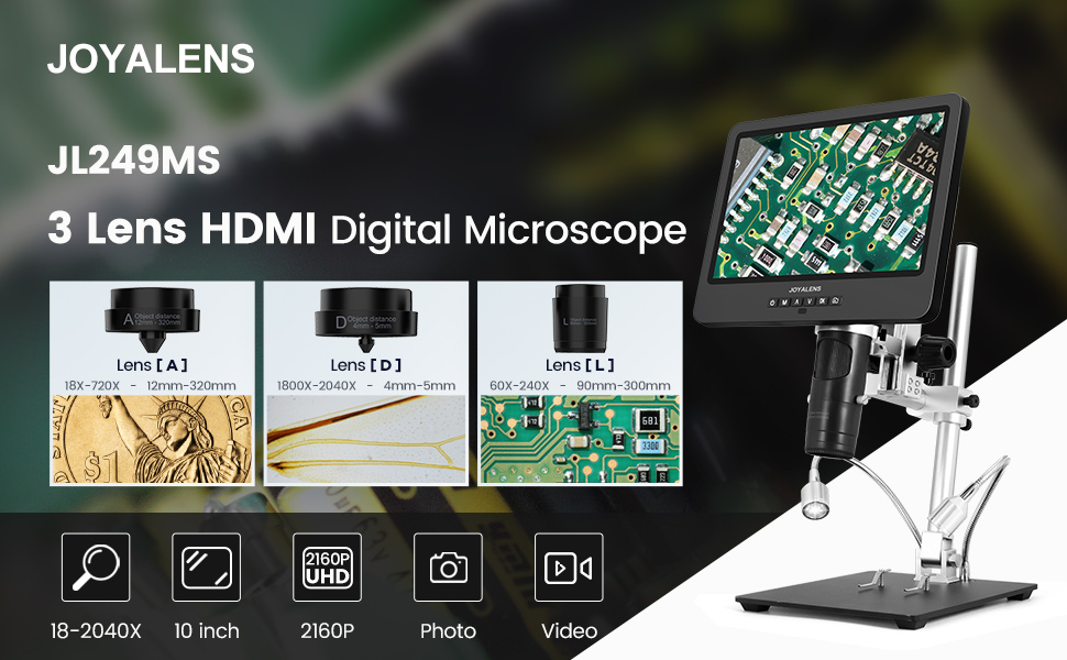 JOYALENS JL249MS 3 Lens 10.1 inch HDMI Digital Microscope