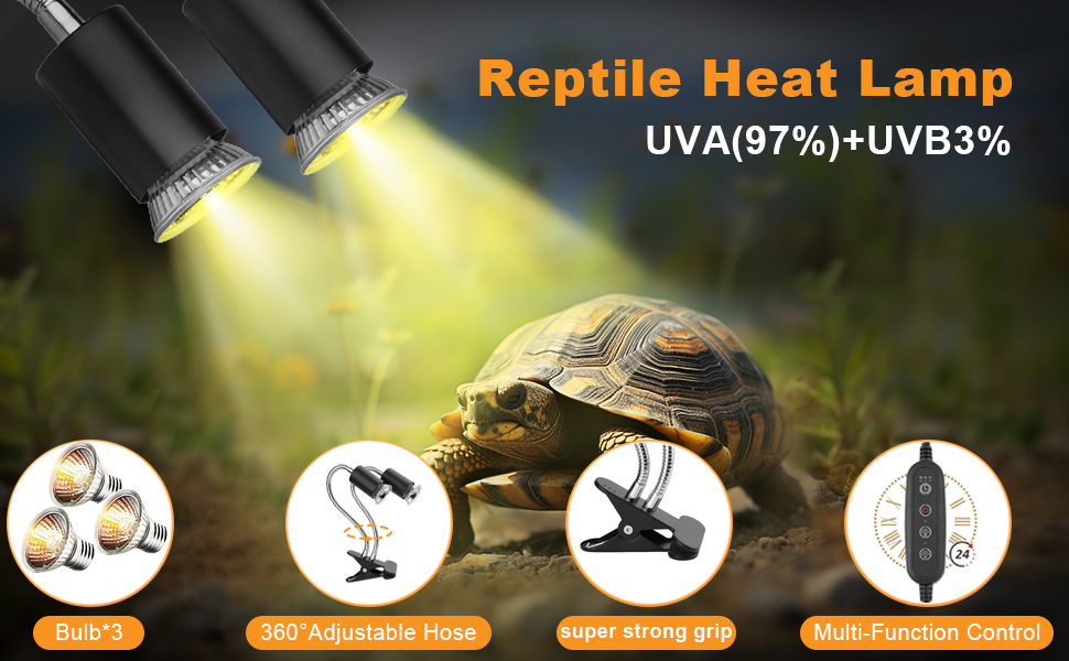 Reptile Heat Lamp, UVA/B Turtle Lamp with Clamp, Turtle Light