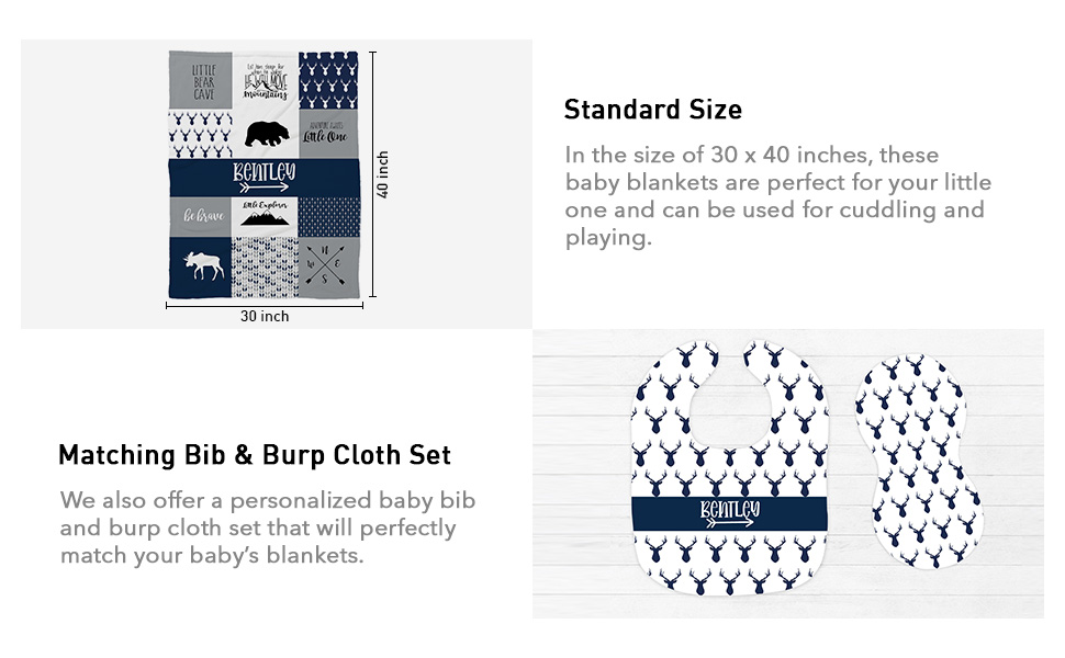 Baby quilt with matching baby bib & burp cloth