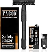 Facón Double Edge Safety Razor for Men & Women - Butterfly Open Stainless Steel Razor w/ 50 Plati...