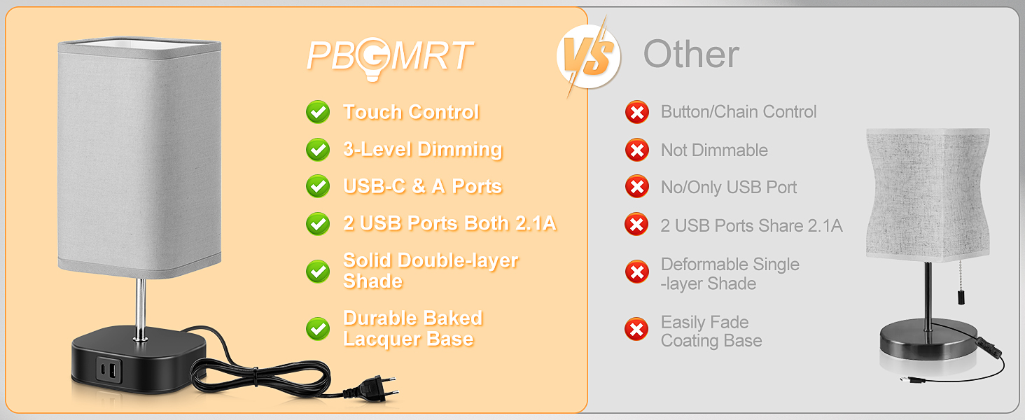 Comparison of two air purifiers: one cylindrical with listed features, another with a visible filter. Both have power cords.