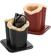 ZOOFOX 2 Pack Double Eyeglasses Holder, Plush Lined Leather Glasses Stand Case for for Desk or Ni...