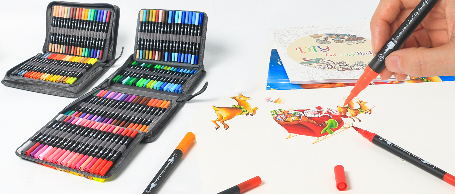 Amazon.com : 120 Colors Duo Tip Art Markers,LANRENWENG Fine Brush Tip