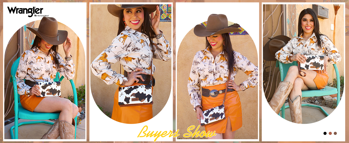 Wrangler Cow Print Womens Wristlet Wallet RFID Blocking Bifold Clutch Credit Card Holder Purse
