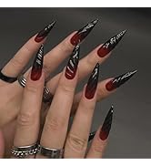 SINHOT Stiletto Press on Nails Long Fake Nails Glossy Glue on Nails Goth Almond Acrylic Nail Goth...