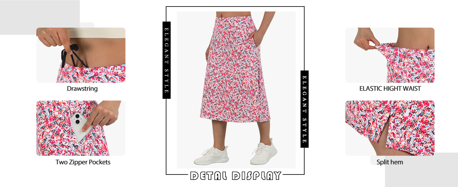 Women 28" long Skorts for Woman with Pockets Modest Skirt with Shorts