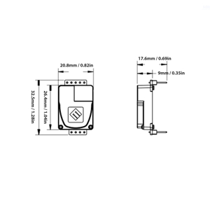 Planos o esquemas de ingeniería técnica que muestran medidas y especificaciones dimensionales desde múltiples ángulos de visión.