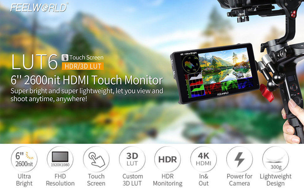 FEELWORLD LUT6 Monitor de pantalla táctil de 6 pulgadas DSLR