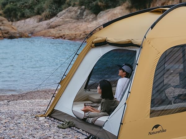 Naturehike 1-2人用キャンプドーム型テント Naturehike-2〜4人用のドーム型テント,2層,黄色,防水,屋外