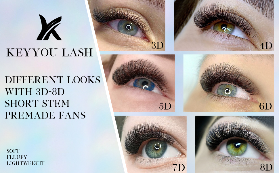 premade pre-made pre made fans fanned lash eyelash extensions 3D 4D 5D 6D 7D 8D C D curl