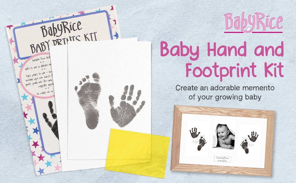 BabyRice New Baby Handprint Footprint Kit, Inkless Wipe with Black Display Frame, Black Mount 0