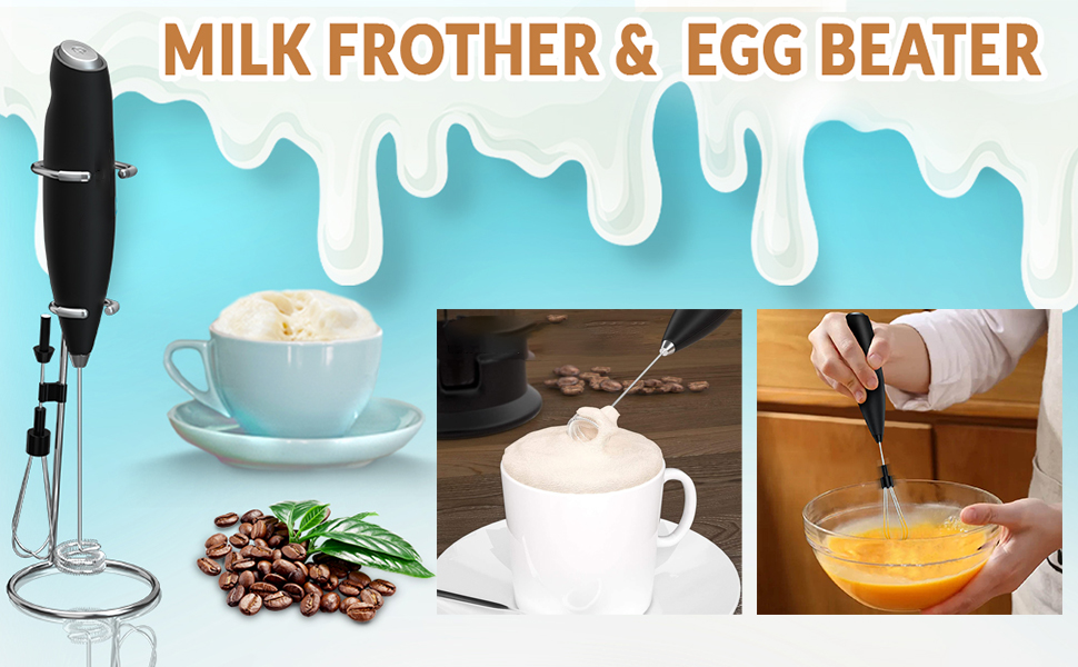 Double Whisk Milk Frother & Egg whisk & Stand Handheld, Mini
