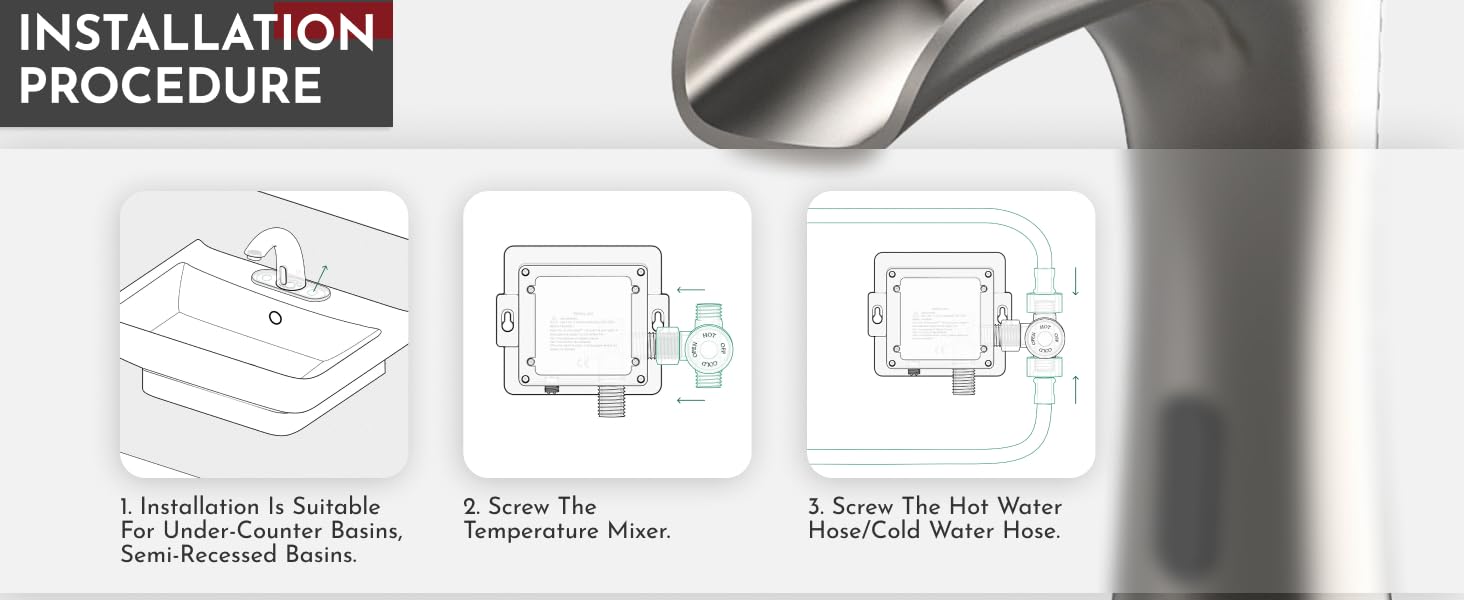 hands free tuchless bathroom sink commercial faucet with temperature control brush nickel