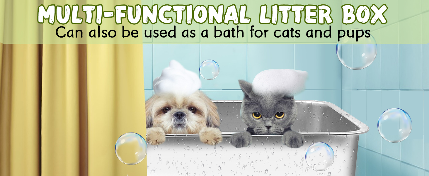 BNOSDM 2 Pcs Large Stainless Steel Cat Litter Box Non