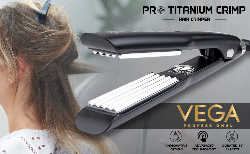 VEGA PROFESSIONAL Pro Titanium Crimp Hair Crimper for Salon, Fast