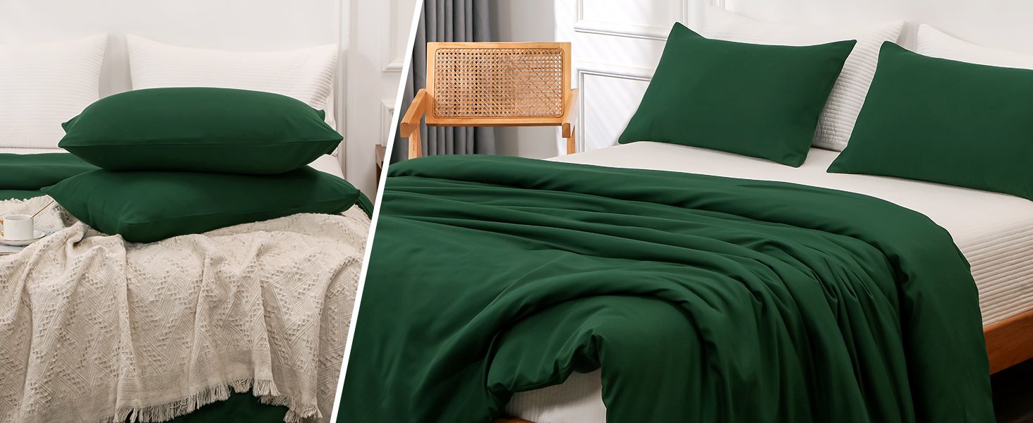 ATsense Emerald Green Comforter Set Queen, 3 Piece Dark Green Bedding Comforter Sets