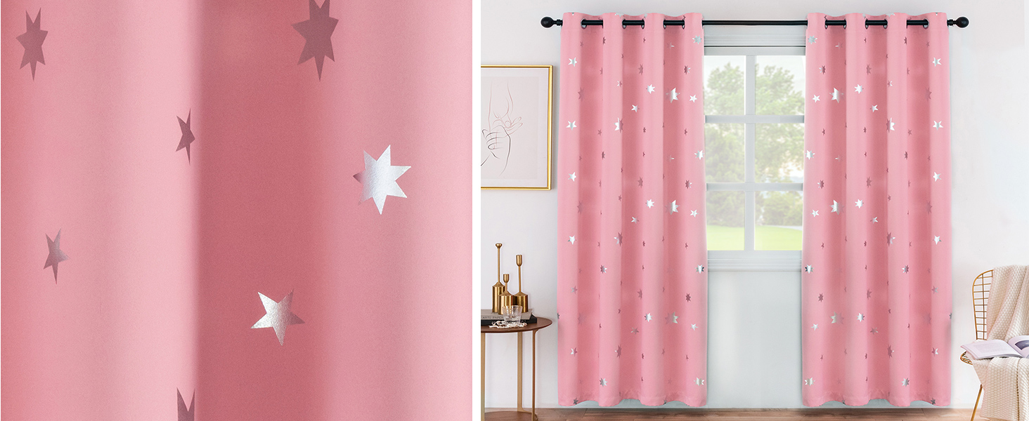 Stars Silver Foil Print Blackout Curtain