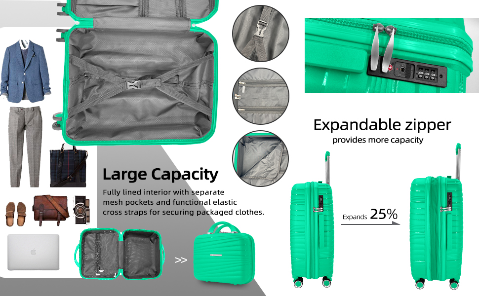 LEAVES KING Luggage 4 Piece Sets, Hard Shell Luggage Set