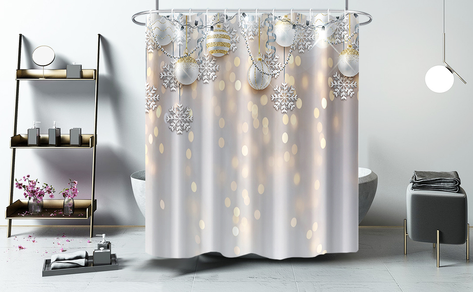 Ruelvth Christmas Shower Curtain, Xmas Shower Curtain Set
