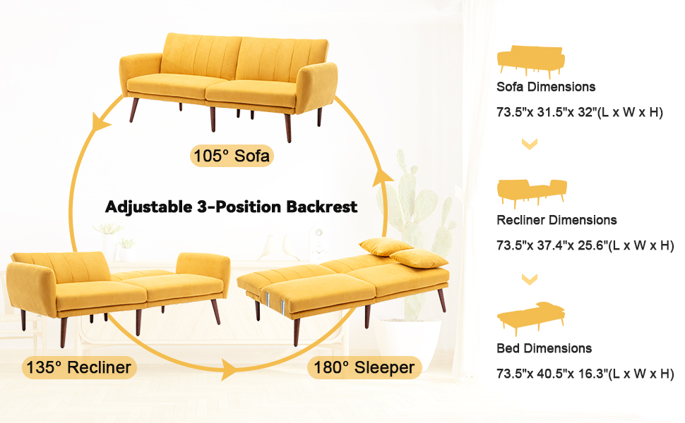 Vicluke Convertible Futon Sofa Bed, Modern Linen SplitBack Folding Sleeper Sofa