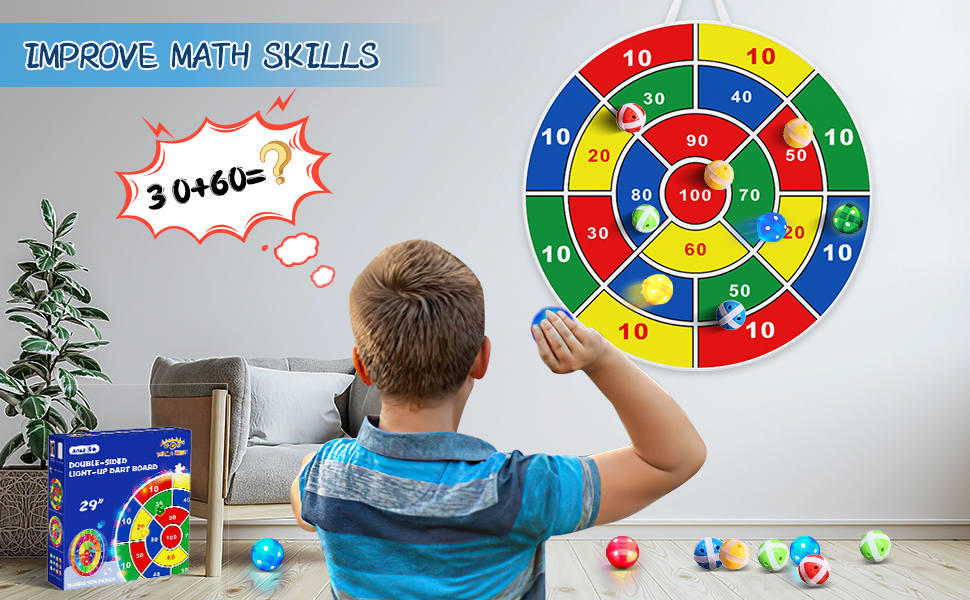 Dart Board for Kids, Double Sided 29" LED Velcro Dart