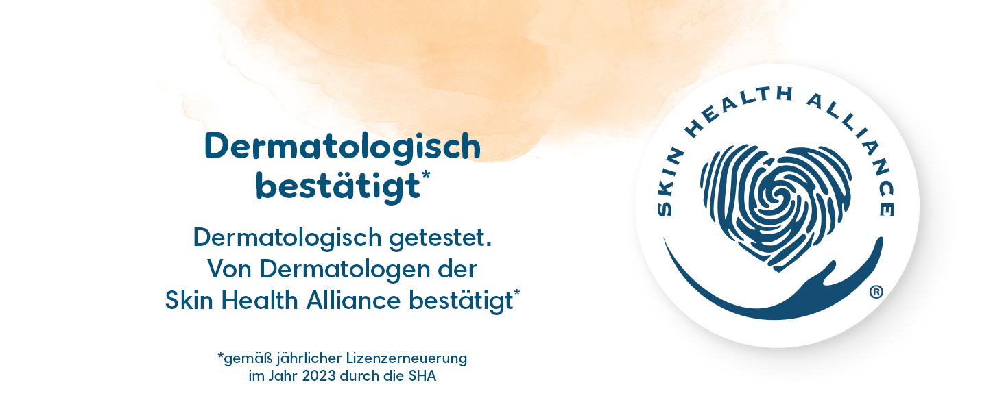 Skin Health Alliance Symbol und Text darüber, dass die Feuchttücher dermatologisch bestätigt sind.