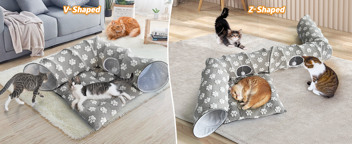 TIKIWIK 110" Cat Tunnel Bed for Indoor Cats, Foldable Large