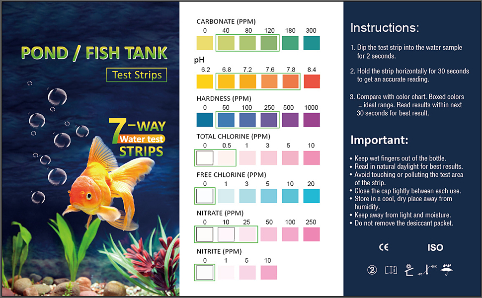 7 in 1 Aquarium Test Strips,100 Strips Fish Tank Water Test Strips，Freshwater