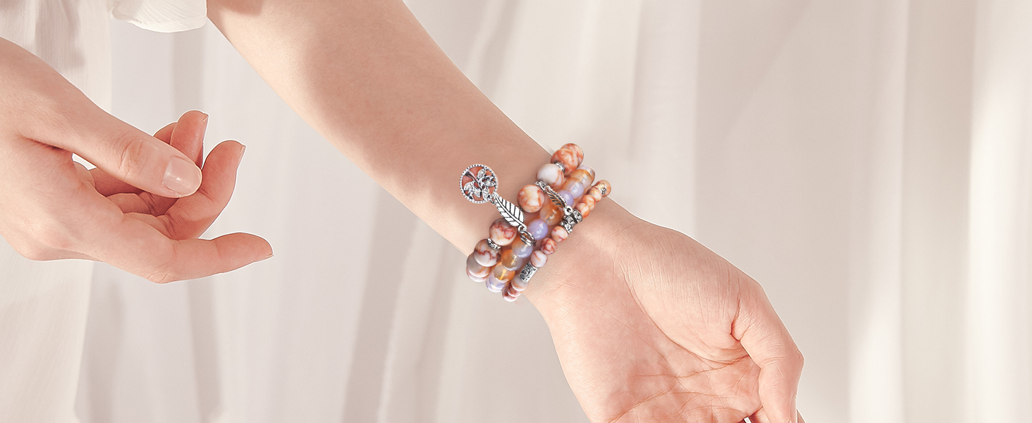 Handmade Natural Crystal Stone Beads Stretchy Band for apple iWatch Band