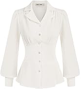GRACE KARIN Button Down Shirts for Women Summer Peplum Tops Long Sleeve Work Blouse Collared Shir...