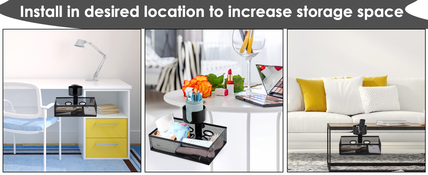 Augot 360 ° Rotary Under Desk Drawer with Cup Holder, 2 in 1 Desk