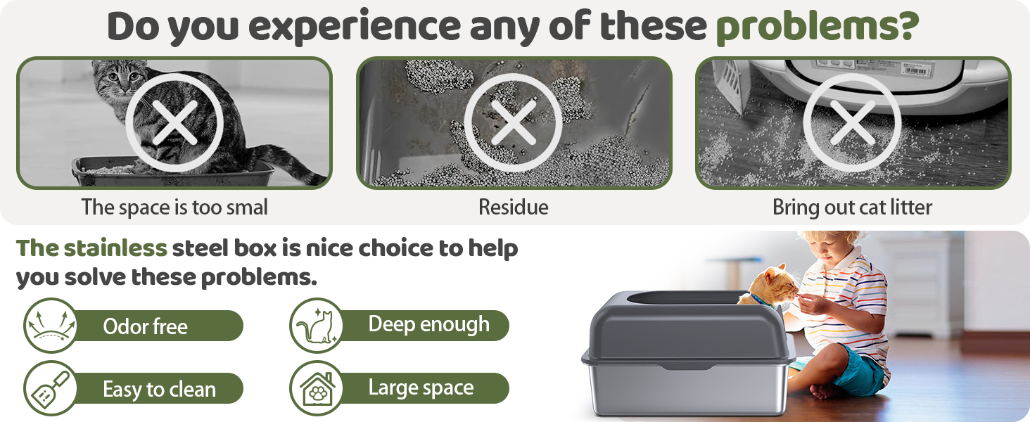 Gimars XL Stainless Steel Cat Litter Box, Large Stainless Steel Cat Litter Tray, 20L Metal Litter Tray with Litter Scoop & Mat, Good for Large Medium Cats 17 cat