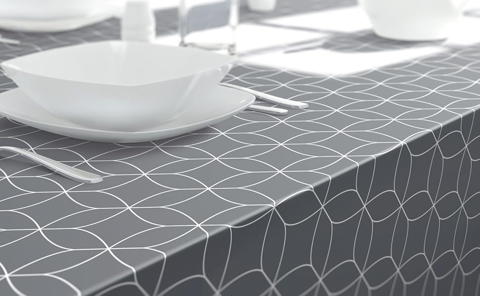 Dehaus® Wipe Clean Table Cloth Small Grey Geo Flow Wipe Clean PVC