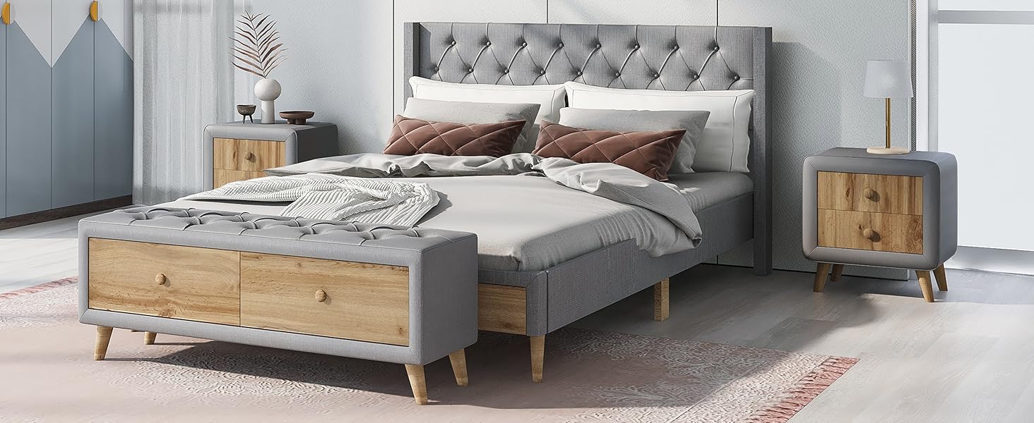 Harper & Bright Designs 4Pieces Queen Bedroom Set, Wooden