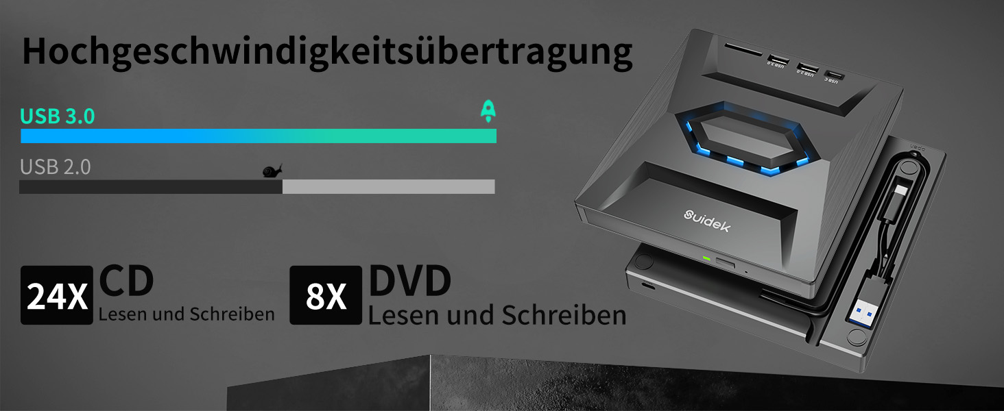SUIDEK Externes CD DVD Laufwerk für Laptop, USBC CD Player, tragbarer